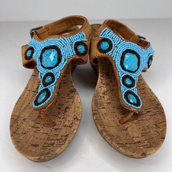 Simply Vera Vera Wang Womens 112913 Blue Beaded Thong Size 7.5 Wedge Sandals - Picture 3 of 10